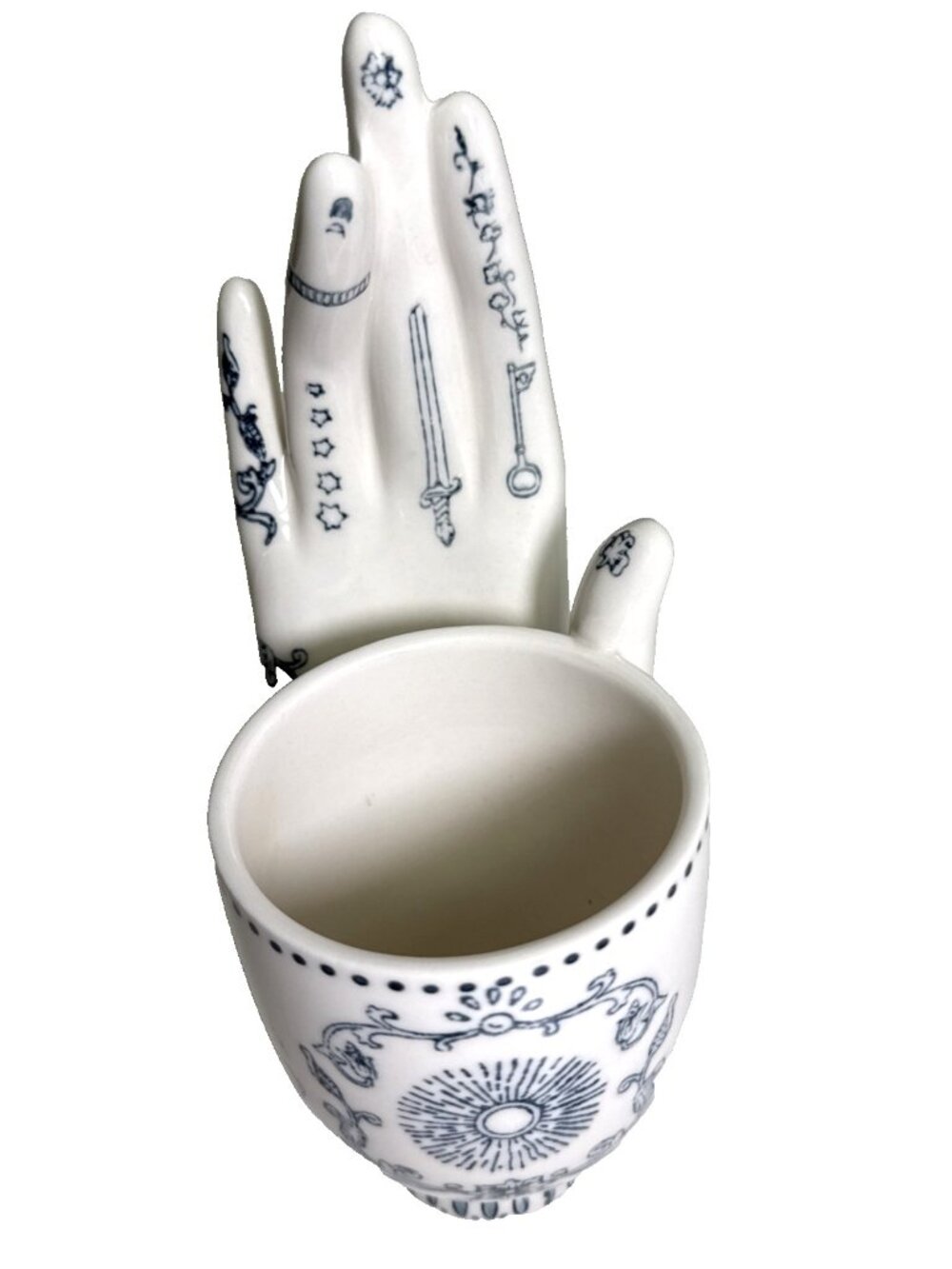 Anthropologie Lavinia Blue Ivory Ceramic Hand Pencil Cup 7" SOLD OUT - Picture 2 of 13